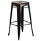 Flash Furniture 30&#x22; Black and Antique Gold Backless Industrial Outdoor Patio Barstool with Square Seat